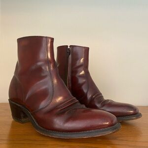 Men’s 1970’s Sears Rusty Brown Leather Western Side Zip Square Toe Heeled Boot